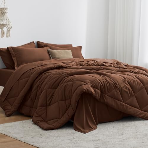 Love's cabin Twin XL Comforter Set Brown, 5 Pieces Twin XL Bed in a Bag by Lovescabin