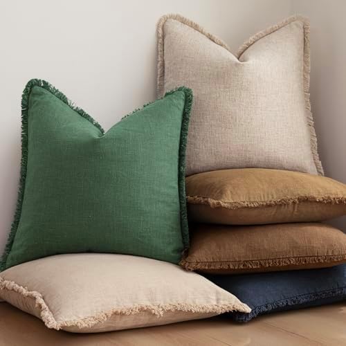 Foindtower Decorative Linen Fringe Throw Pillow Covers 16×16 Pine Green - Image 6
