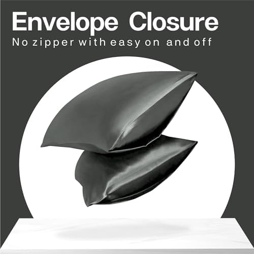 MR&HM Satin Pillowcase 2 Pack, Queen Size 20"x30", Dark Grey - Image 6