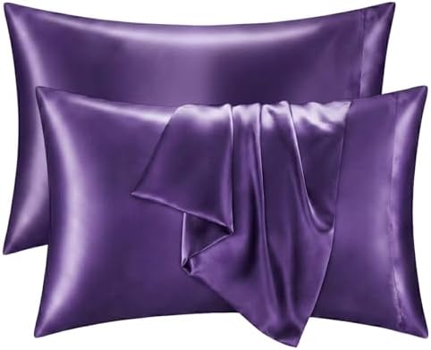 2 Pack Satin Pillowcases Purple Standard Size 20x26 Inch by QJFabricCO