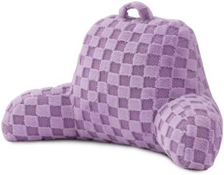 A Nice Night Faux Fur Reading Pillow, Checkered Fluffy Grid Plaid, Bed Wedge by ANICENIGHT