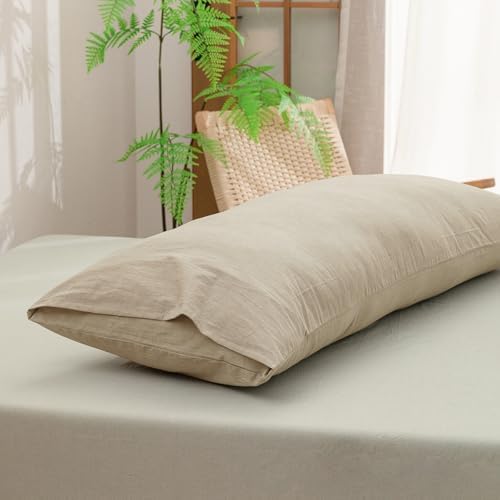 BESTOUCH Washed Cotton Pillowcases Linen Feel Almond Milk Grey Body - Image 4