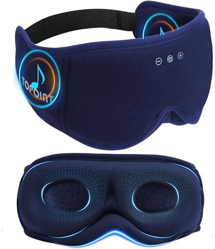 Sleep Mask with Headphones Bluetooth 5.4, TOPOINT 3D Eye Mask Blackout with by TOPOINT