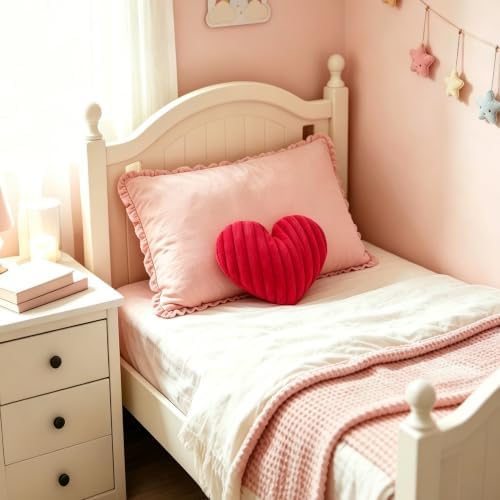 Red Heart Pillow 12.9" Cute Soft Fluffy Small Decorative Throw Pillows - Image 3