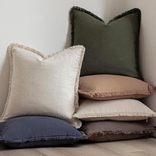 Foindtower Decorative Linen Fringe Throw Pillow Covers 16×16 Dark Green - Image 6