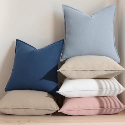 decorUhome Fall Blue Linen Throw Pillow Covers 20x20 Set of 2 - Image 5