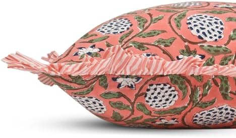 Ridhi Dark Salmon Pink Block Print Ruffle Pillow Covers 20x20 Inch Set of 2 - Image 4