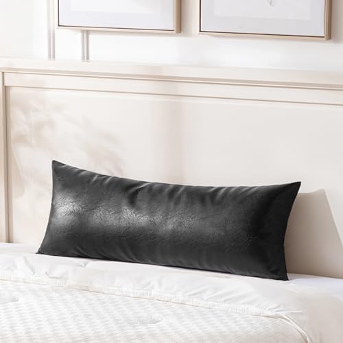 Fancy Homi Black Boho Long Lumbar Faux Leather Body Decorative Throw Pillow by Fancy+Homi
