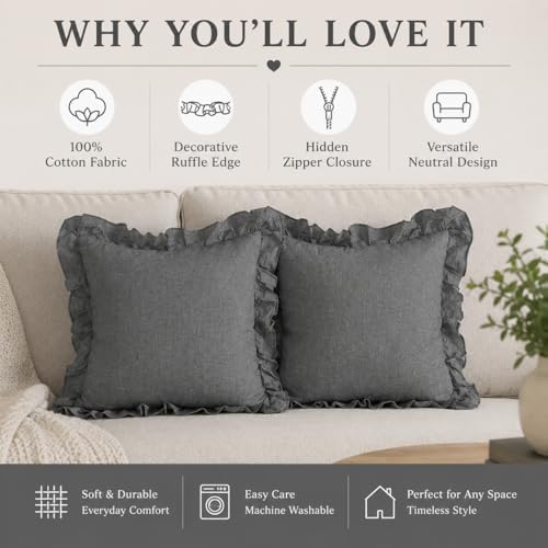 JoraLion Ruffled Throw Pillow Cover 20x20 Solid Gray - Image 6