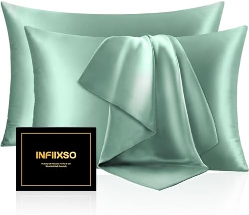 INFIIXSO Silk Pillow Cases 2 Pack, Standard Size, Hidden Zipper, Mint Green by INFIIXSO