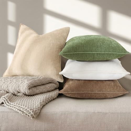 decorUhome Chenille Olive Green Velvet Throw Pillow Covers 18x18 Set of 2 - Image 6