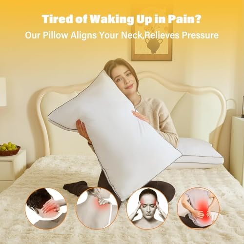 Goose Down Fiber Pillows, Gusseted Pillows Queen Size Set of 2 - Image 4