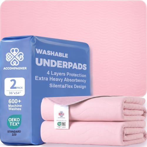 Accompagner Incontinence Bed Pads Washable Waterproof Underpads 36"x54" 2pc by Accompagner