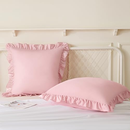 KKJIAF 2 Pack Ruffle Pillow Cases 20x20 Inches, Light Pink - Image 4