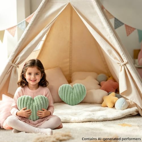 Green Heart Pillow 12.9" Cute Soft Fluffy Small Decorative Throw Pillows - Image 4