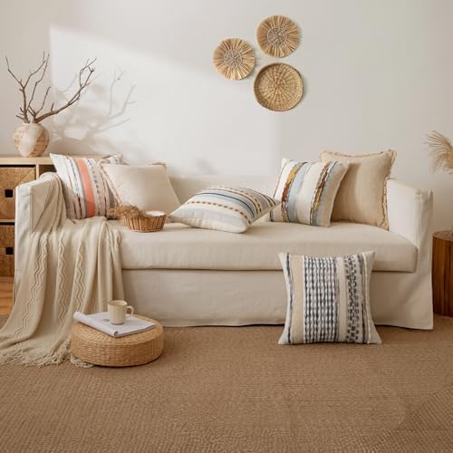 ANRODUO Boho Decorative Pillow Covers 22x22 Light Blue Stripe Pack of 2 - Image 3