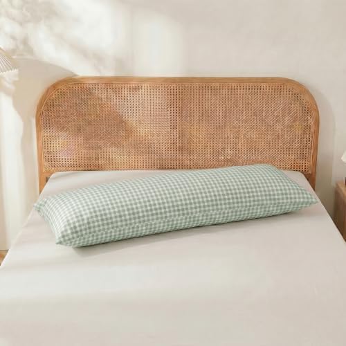 Merryword 100% Cotton Body Pillow Cover, 20 x 54, Sage Gingham Pillowcase - Image 3