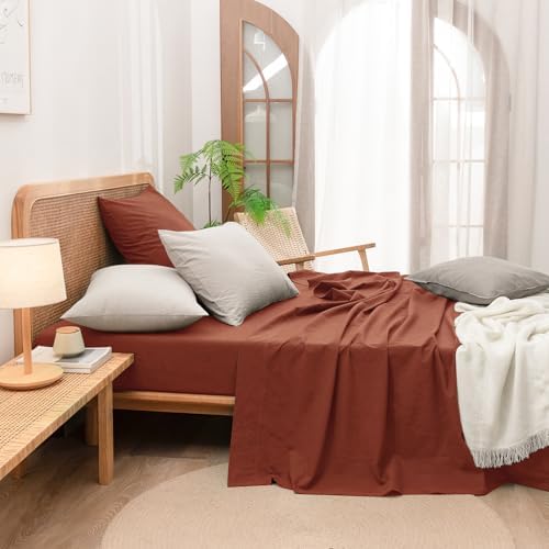 BESTOUCH Washed Cotton Pillowcases Linen Feel Crimson Red Euro - Image 5