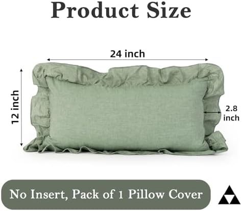 JoraLion Ruffled Lumbar Pillow Cover 12x24 Solid Green - Image 4