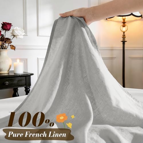 SONORO KATE 100% French Linen King Size Sheets Set, Natural Flax Bedding - Image 2