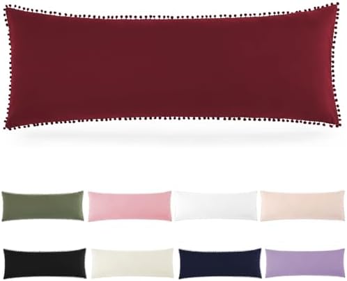 Pom Poms Pillow Shams Body Size, Burgundy Decorative Pillowcases by HommxJF
