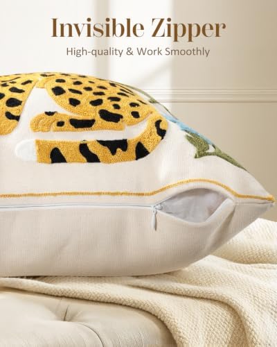 Animal Embroidered Throw Pillow Covers 18x18 Inch, Leopard Floral - Image 3