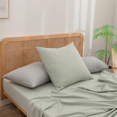 BESTOUCH Washed Cotton Pillowcases Linen Feel Light Grey King - Image 4