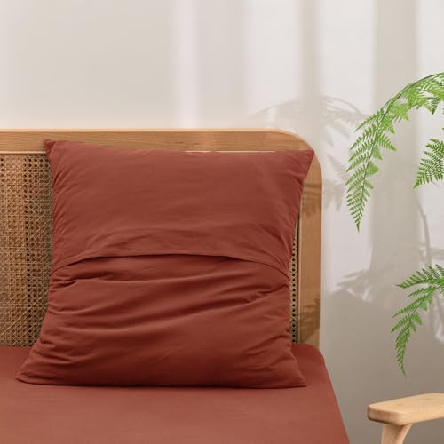 BESTOUCH Washed Cotton Pillowcases Linen Feel Crimson Red Euro - Image 2