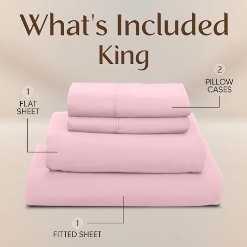 King Sheets Set, 4 Pieces 16" Deep Pocket Hotel Luxury Sheets, Crystal Pink - Image 3