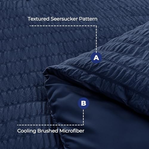 HYMOKEGE Navy Blue California King Comforter Set Seersucker 7 Pieces, All - Image 5