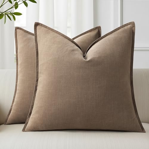 decorUhome Fall Light Brown Linen Throw Pillow Covers 26x26 Set of 2 by decorUhome