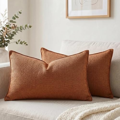 Fancy Homi Set of 2 Rust 14x24 Inch Soft Chenille Decorative Throw Pillow Covers by Fancy+Homi