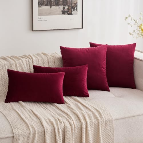 MIULEE Velvet Throw Pillow Covers 16x16 Inch Pack of 2 Wine Red - Image 5