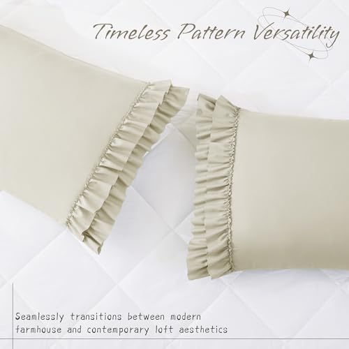 Vonty Taupe Ruffled Pillow Cases Set of 2, Standard Size, 20x26 Inch - Image 2