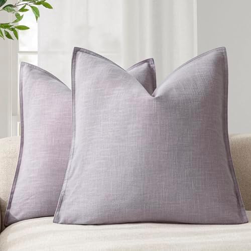 Foindtower Linen Solid Decorative Throw Pillow Covers 26x26 Light Purple by Foindtower