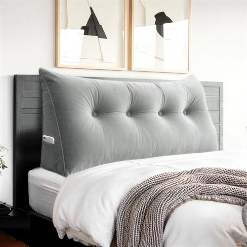 Headboard Pillow Full for Dorm Bedrest Reading Pillow in Bed F-Gray by Bncktrd