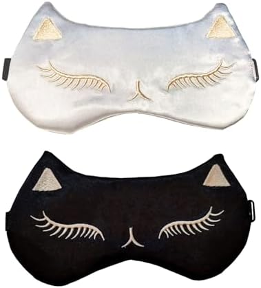 Cute Cat Sleep Mask for Kids, 2 Pack Silk Sleeping Eye Cover Adjustable Mask by Mukveitn