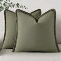 decorUhome Linen Fringe Olive Green Throw Pillow Covers 26x26 Set of 2 by decorUhome