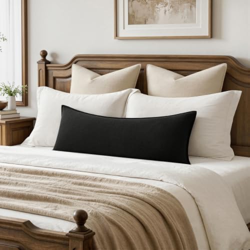 MIULEE Decorative Linen Lumbar Pillow Cover 14x36 Inch Black - Image 2