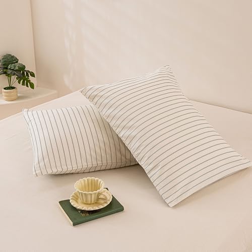 ECOCOTT Striped Pillowcases King Size 2 Pack, 100% Washed Cotton Pillow Cases - Image 3