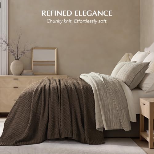 EVERGRACEHOME Chunky Chenille Knit Throw Blanket, 90 x 90, Cocoa Brown - Image 2
