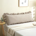 Warm Taupe Gingham Body Pillow Cover 20x54, Ruffled Cotton Sham by Jilboo