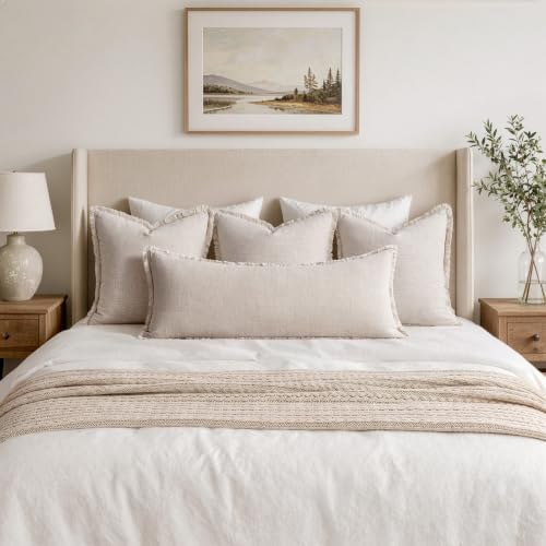 MIULEE 14x36 Long Linen Fringe Lumbar Pillow Covers Set of 1 Natural Beige - Image 2