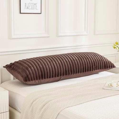 JAUXIO Faux Fur Fluffy Body Pillow Cover Luxury Textured Vertical Stripe Plush - Image 4