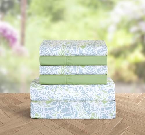 Elegant Comfort 6-Piece Sheet Set Deep Pocket Floral, Twin XL, Anita Green - Image 2