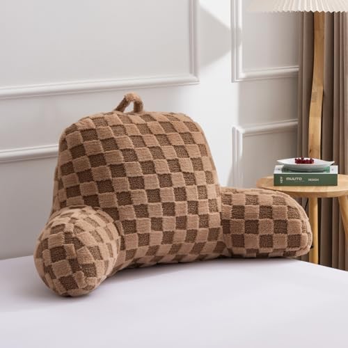 A Nice Night Faux Fur Reading Pillow, Checkered Fluffy Grid Plaid, Bed Wedge - Image 5