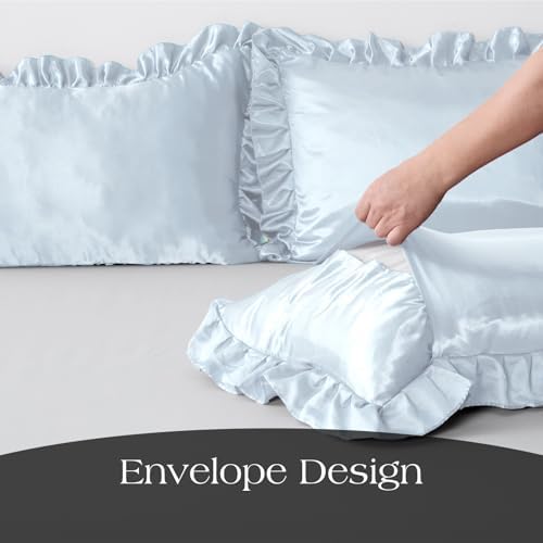2 Pack Ruffle Satin Pillowcases King Size 20"x36" Baby Blue - Image 6
