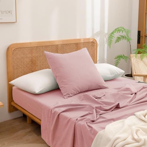 BESTOUCH Washed Cotton Pillowcases Linen Feel Red Pink Euro by BESTOUCH