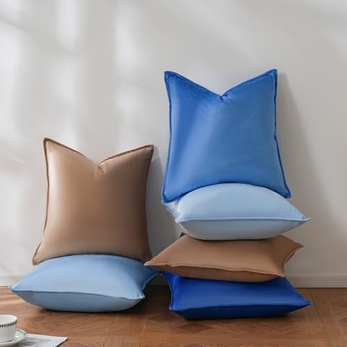 Velvet Royal Blue Throw Pillow Covers 24”x24”Pack of 2 Soft Decorative - Image 4