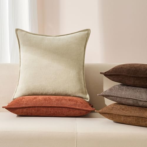 Allorry Throw Pillow Covers 22x22 Oatmeal Chenille Solid Home DecorSY014D22 - Image 4